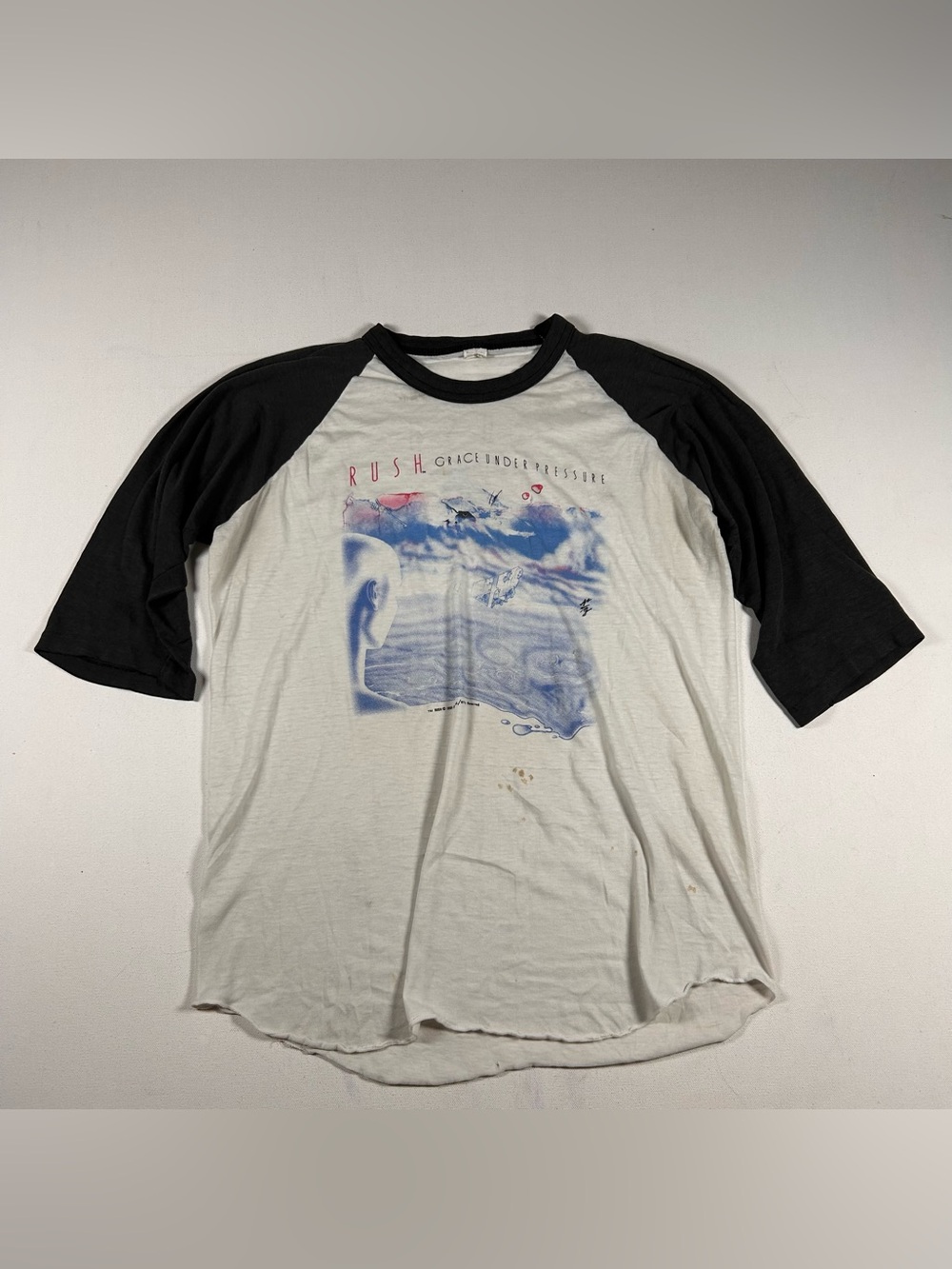 Vintage Rush 1984 Grace Under Pressure Tour Shirt Mens Medium Raglan Distressed